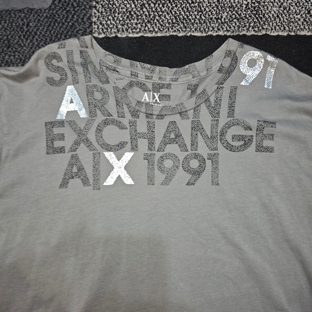 Armani Exchange Graphic T-Shirt Mens XL Olive Grey Excellent